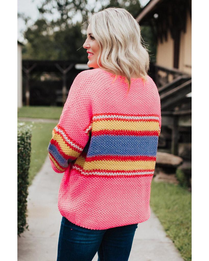 Azura Exchange Pink Plus Size Stripe Oversized Sweater