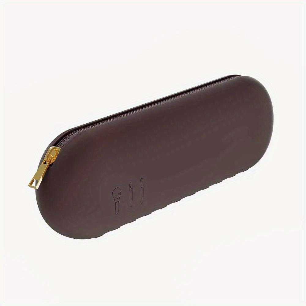 

Large Travel Makeup Brush Holder Silicone Portable Cosmetic Brush Organizer Case Soft Makeup Brush Purse for Travel. Coffee