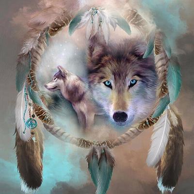 Feder Wolf Diamant Stickerei Kristall 5D Kreuzstich Diamant Malerei DIY Wandaufkleber