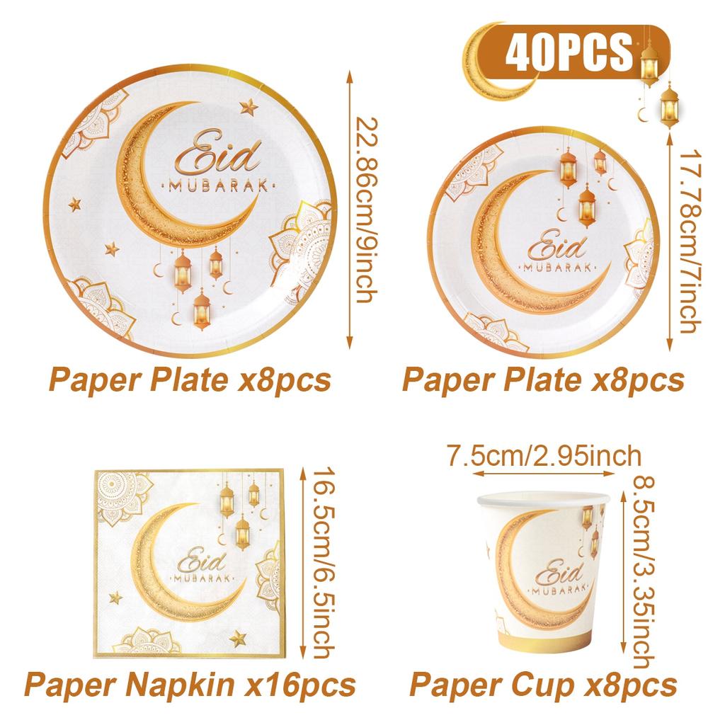 Eid Mubarak Tableware Set Ramadan Decoration For Home 2025 Ramadan Kareem Eid Al Adha Gifts Islamic Muslim Party Decoration