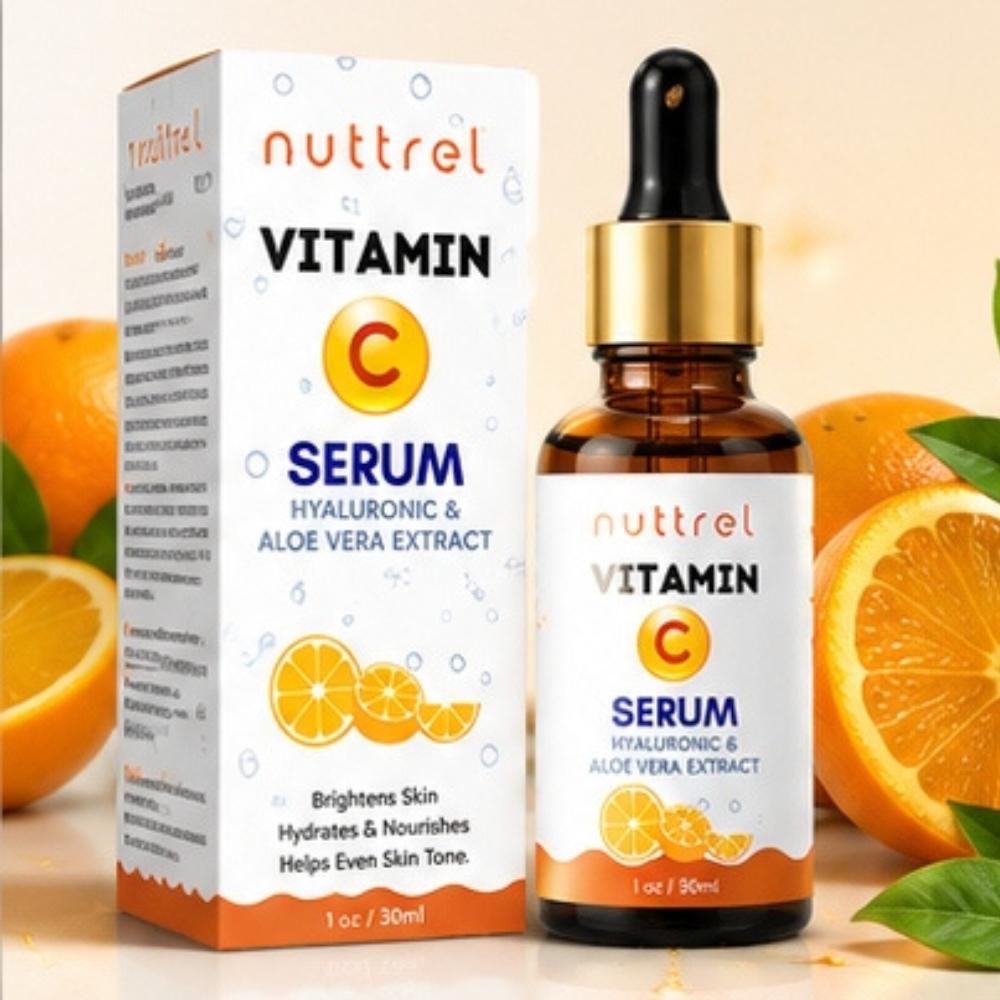 Nuttrel Vitamin C Hautpflege Serum Essence | Feuchtigkeitsspendendes Gesichtsserum mit Hyaluronsäure & Aloe Vera | 30ml