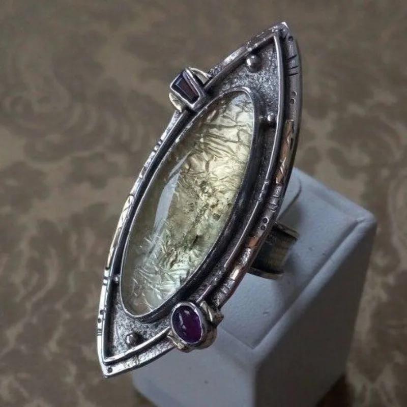 NEW Ethnic Style Natural Stone Rings for Women Vintage Statement CopperColor Finger Ring Antique Metal Jewelry Party Gifts