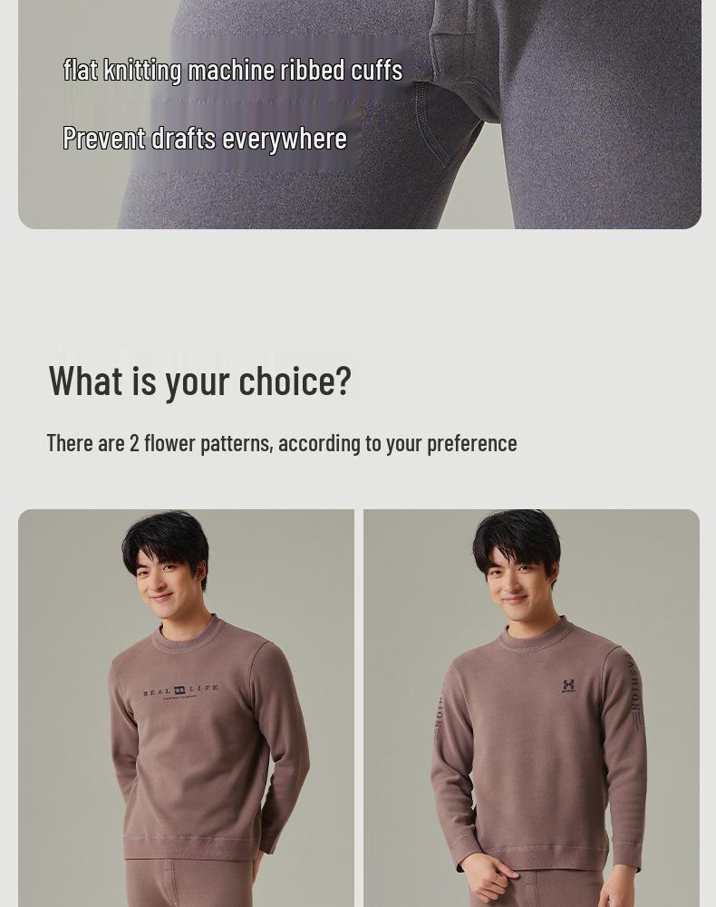Men's Teen Fleece-Lined Thermal Set: Extra Thick Crew Neck Top & Trousers for Autumn/Winter Wear.