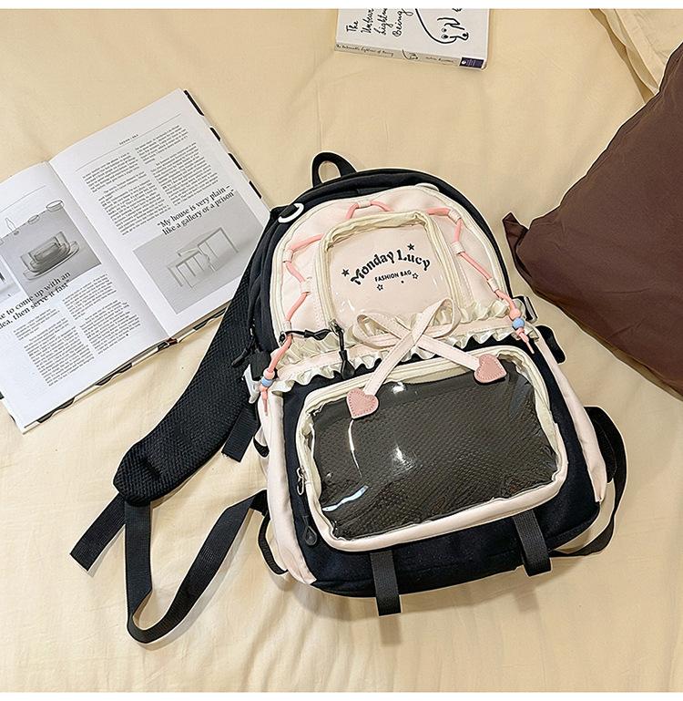 New Transparent Doll Backpack Water-repellent Korean Style Large Capacity Durable Nylon School Bag for Students Daily & Outings