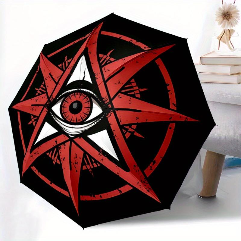 1pc Eagle Eye Symbol Automatic Open/close, Heavy-Duty Iron Frame & 8-Rib structure, Compact Folding Umbrella for Women/Men, All-Season Travel, Hallowe