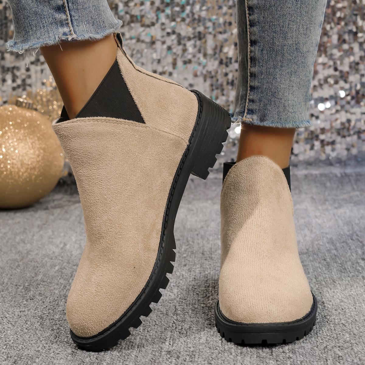 

Women s Large Size Short Boots Autumn New Round Head Chunky Heel Shoes Fashion Comfortable Casual Non-slip Hiking Footwear 43