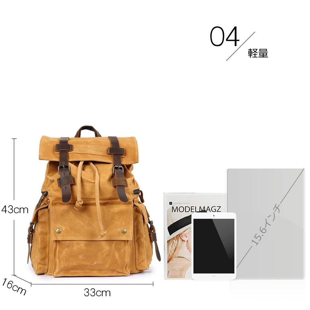 Large Capacity Canvas Retro Drawstring Hiking Large Night Business Popular Dark Yellow [FANDARE] Men's Backpack, Style, Backpack, Backpack, Daypack,