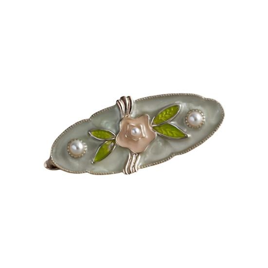 French Style Hairpin Metallic Pattern Hair Clip Enamel Finish Flower No Damage Side