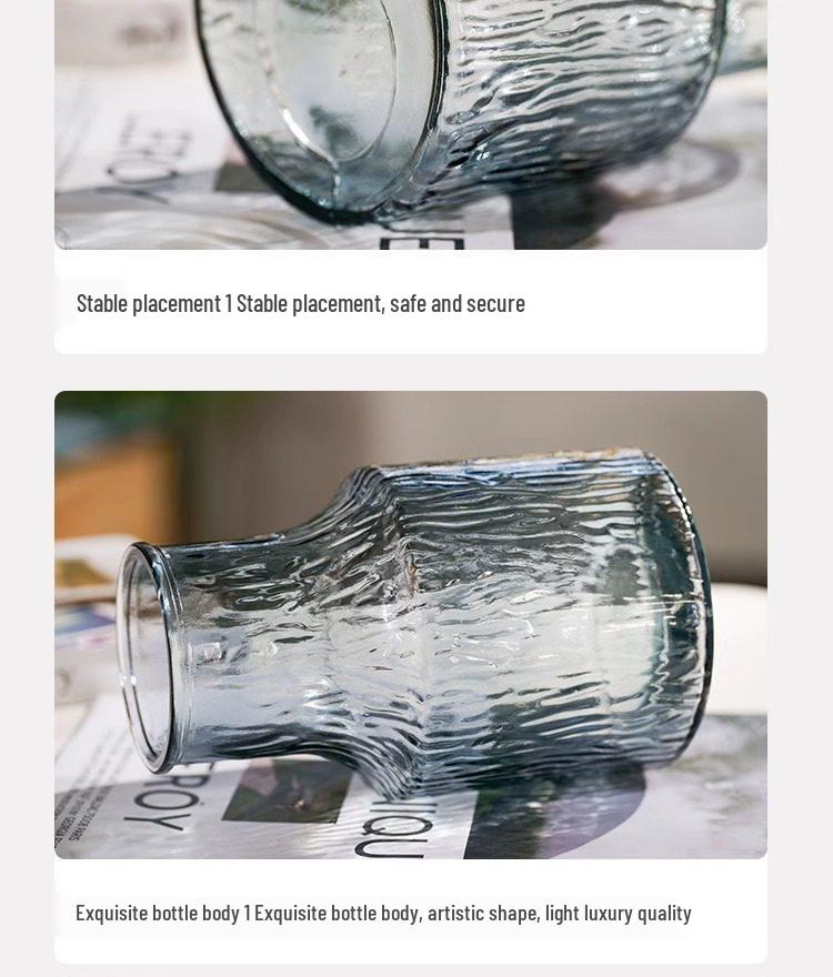 Nordic Glacier Glass Vase for Fresh Flowers, Large Transparent Hydroponic Flower Arrangement Decor for Living Room.