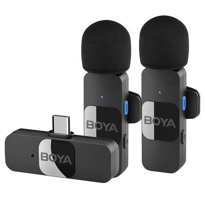 Boya Belaidis mini atlapinis mikrofonas-mikrofonas, skirtas Android Lightning mikrofonui ir Android, visakryptis, iPhone, iPad, telefonams, USB-C (Juodas, USB-C
