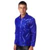 Mens Shiny Sequin Dance Shirt Latin Jazz Performance Wear Turn Down Collar Long Sleeve Patchwork Top