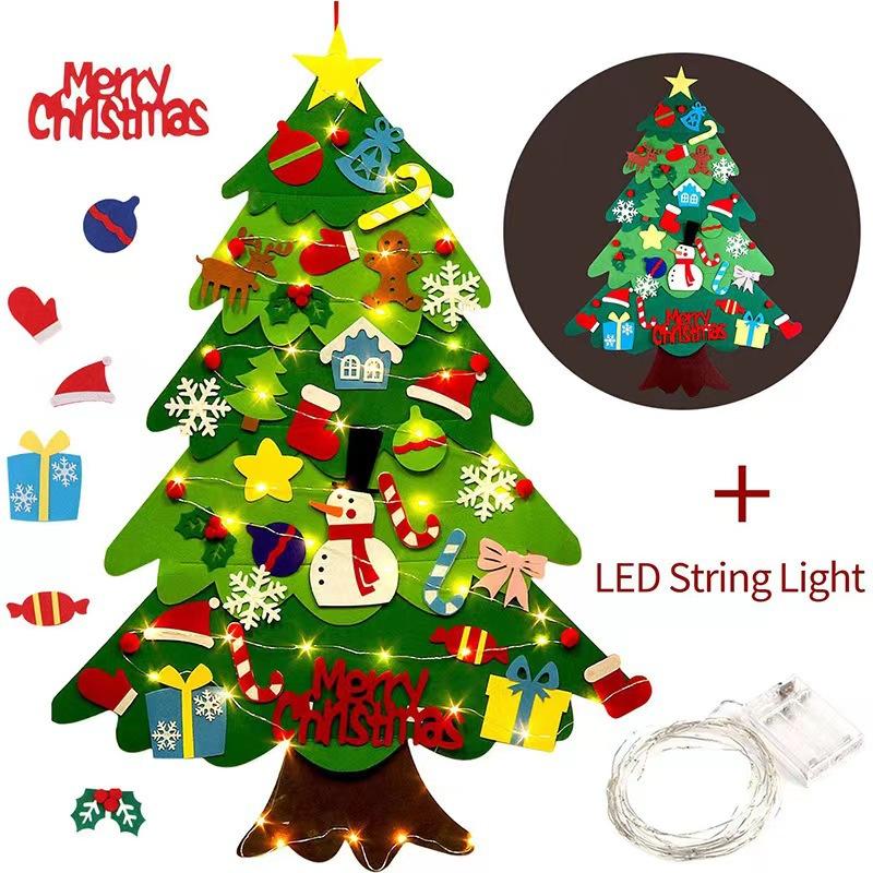 Felt Christmas Tree Soft DIY Christmas Tree with Ornaments for Kids Xmas Tree with Lights Non-woven Handmade DIY Christmas Decoration Gift with 3 Met
