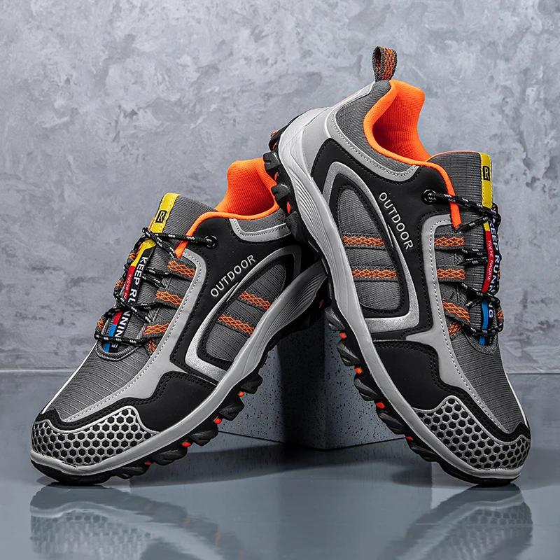 Fashion Men Hiking Shoes Leather Outdoor Trail Running Shoes Anti-slip Casual Hiking Training Sneakers Zapatillas Para Hombre Masculino