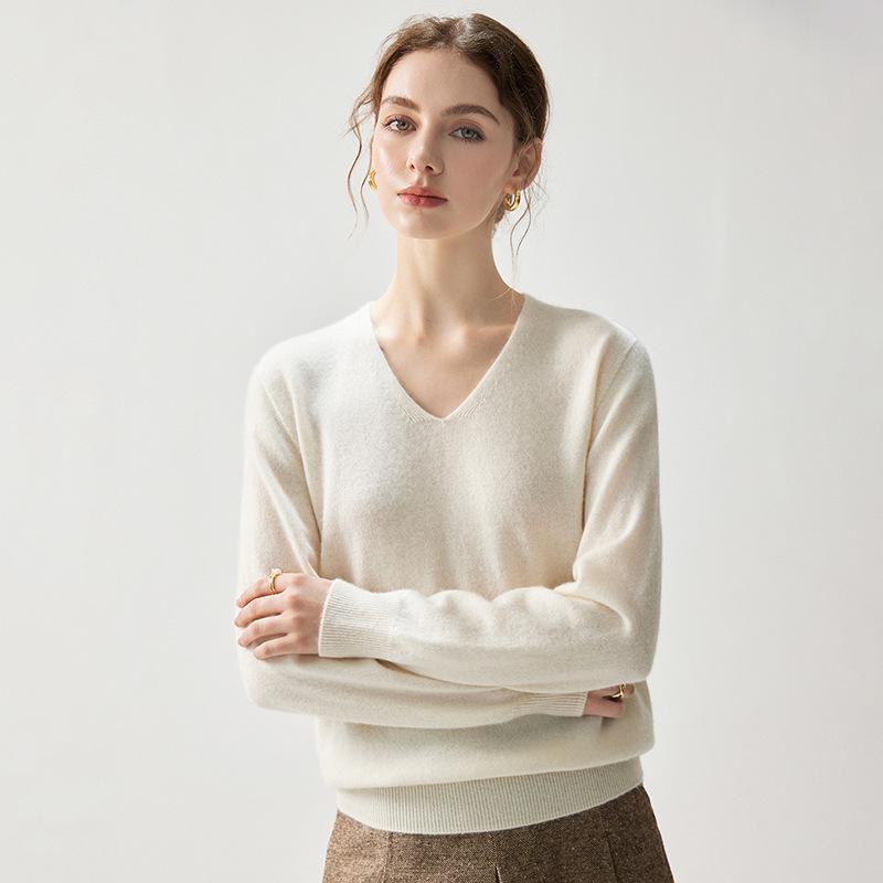 Women's Cashmere V-neck Sweater - 2026 Autumn/Winter Stylish Elegant Warm Loose Fit Pullover