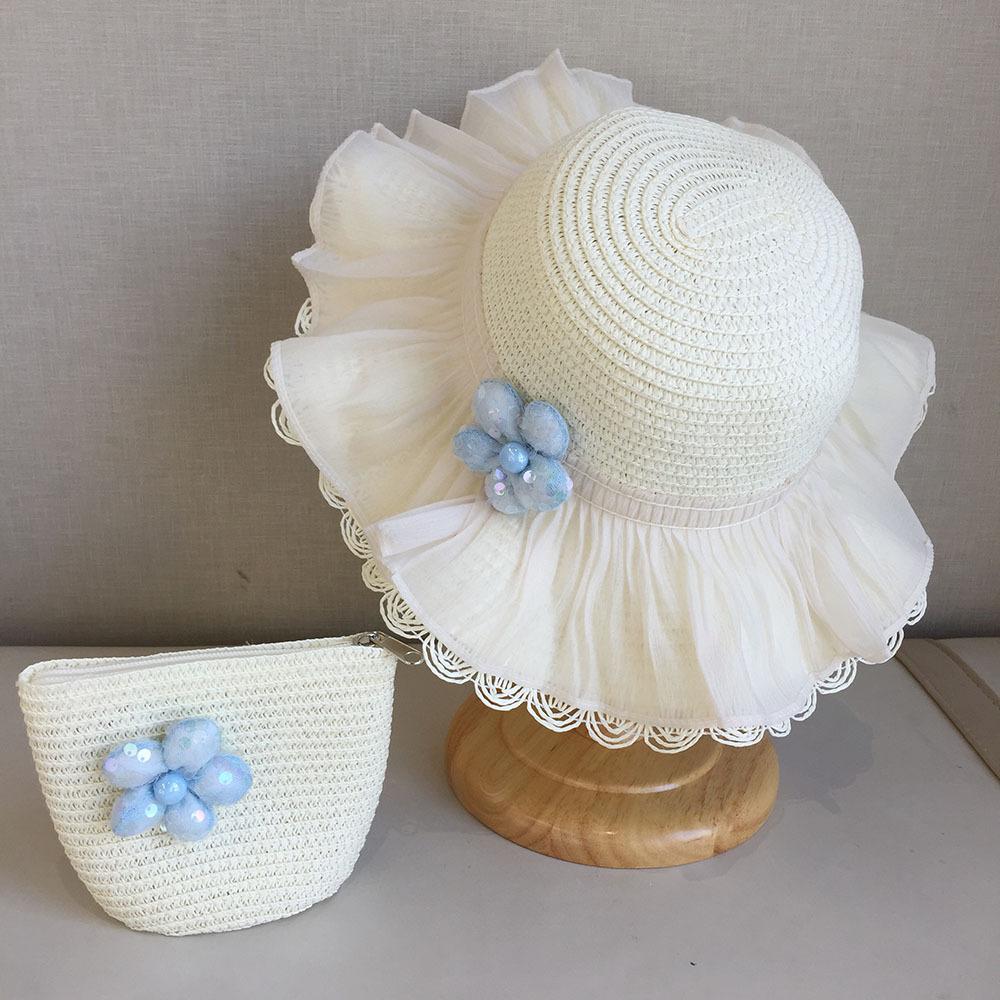 Girls Summer Straw Hat Wide Brim Sun Protection Fisherman Cap Princess Beach Vacation Sunshade Hat For Kids