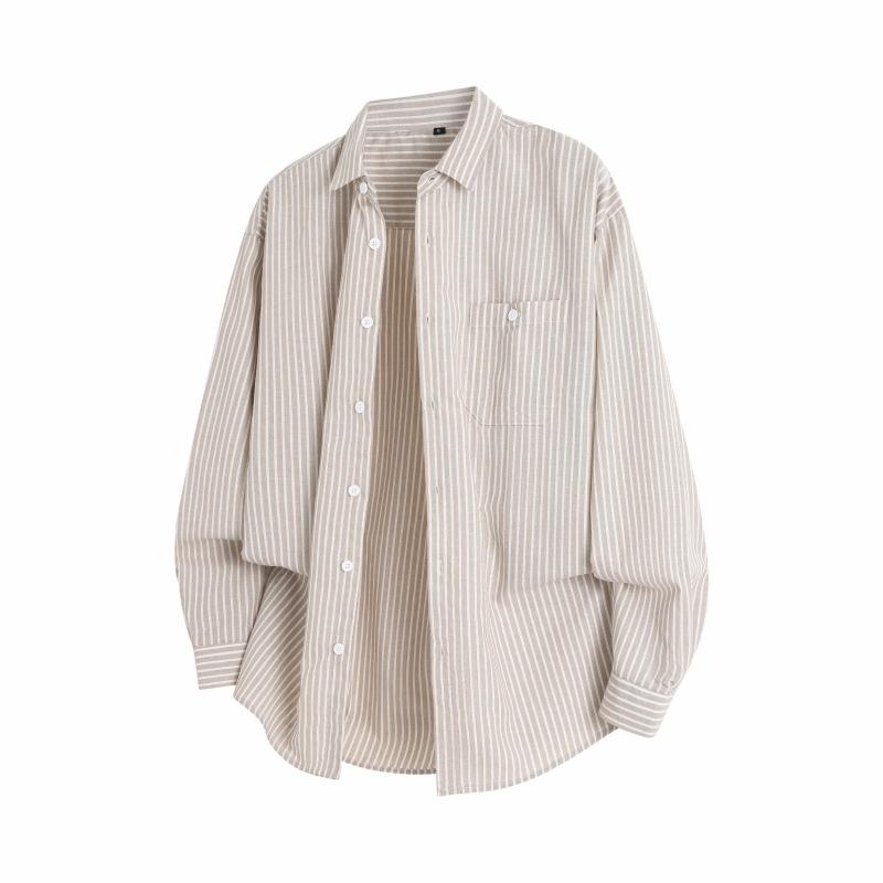 Autumn Hong Kong Style Men'S Striped Long Sleeve Shirt Men'S Casual Loose Shirt Jacket