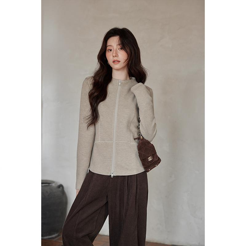 Yimeng 2026 Spring & Autumn Korean Style Elegant High-End Zipper Long Sleeve Women s T-Shirt Small