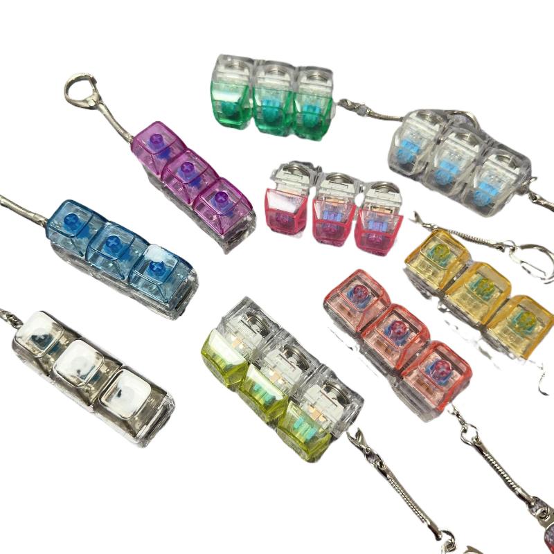 3Keys Keyboard Key Chain DIY Button Finger Keyboard Caps Stress Relief Toy Bag Pendant Transparent Shaft Decompression Toy Gift