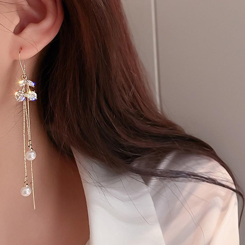 925 Silver Needle Tassel Pearl Earrings: High-End Celebrity Design for Women