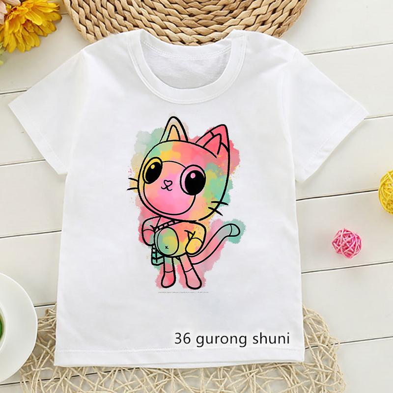2026 Hot Sale Gabby Dollhouse Cartoon Print Tshirt Girls Kawaii Kids Clothes Cute Cat T-Shirt Children'S Clothing Summer Tops