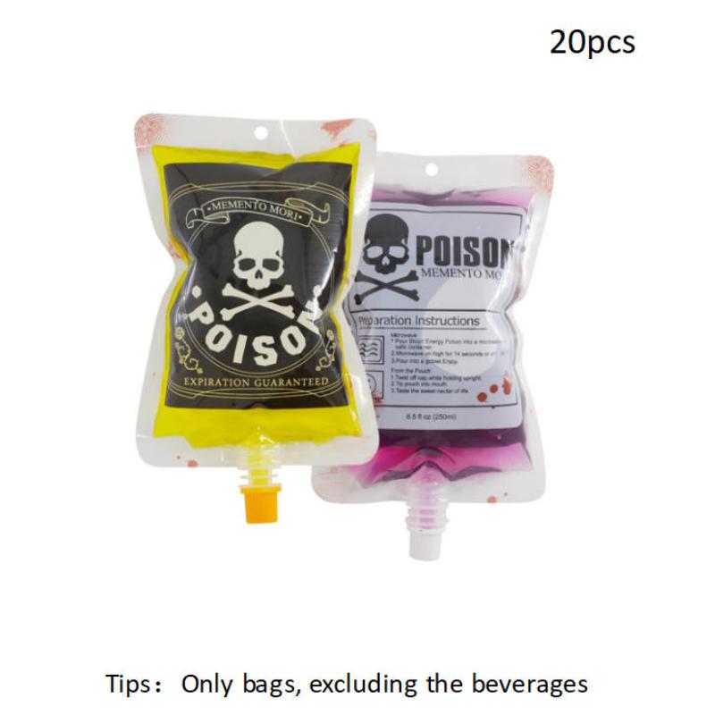 20Pcs 250Ml Halloween Cosplay Drink Container Bag Vampire Blood Pouch Props Zombie Beverage Drinks Bags Diy Party Supplies