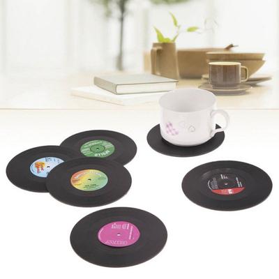 6Pcs Record Coaster Easy To Clean Lightweight Retro Disk Record Coasters for Home Restaurant Bar Party