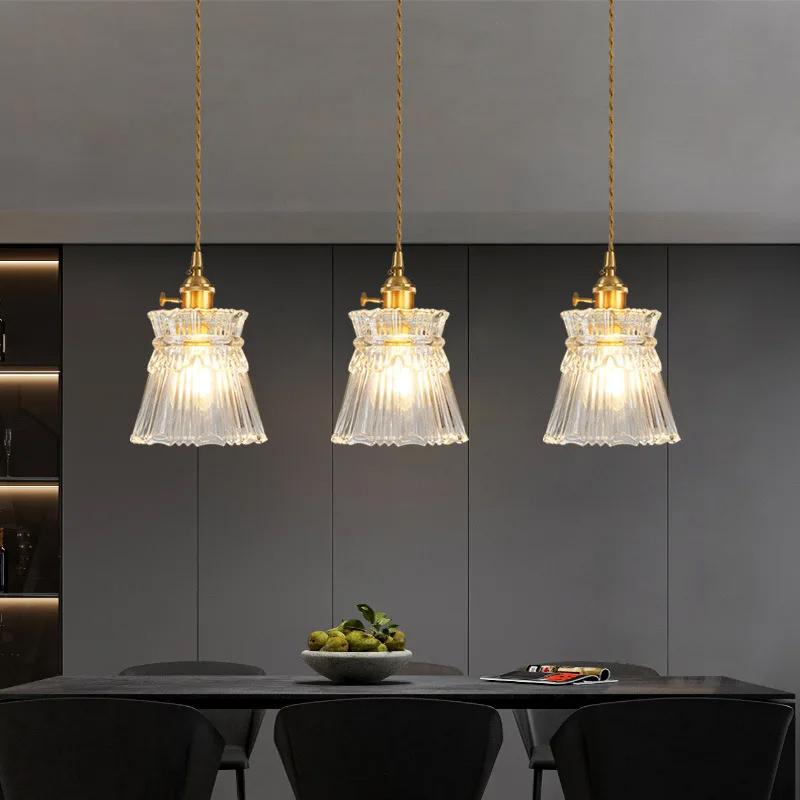 Vintage Ripples Glass Pendant Lamp Bedroom Dining Room Kitchen Retro Pendant Light Indoor Decor Hanging Light Ceiling Chandelier