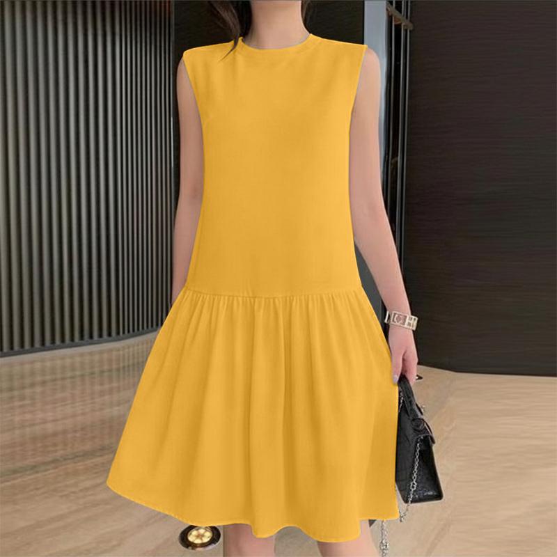 ZANZEA Women Casual Round Neck Solid Color Summer Sleeveless Dress