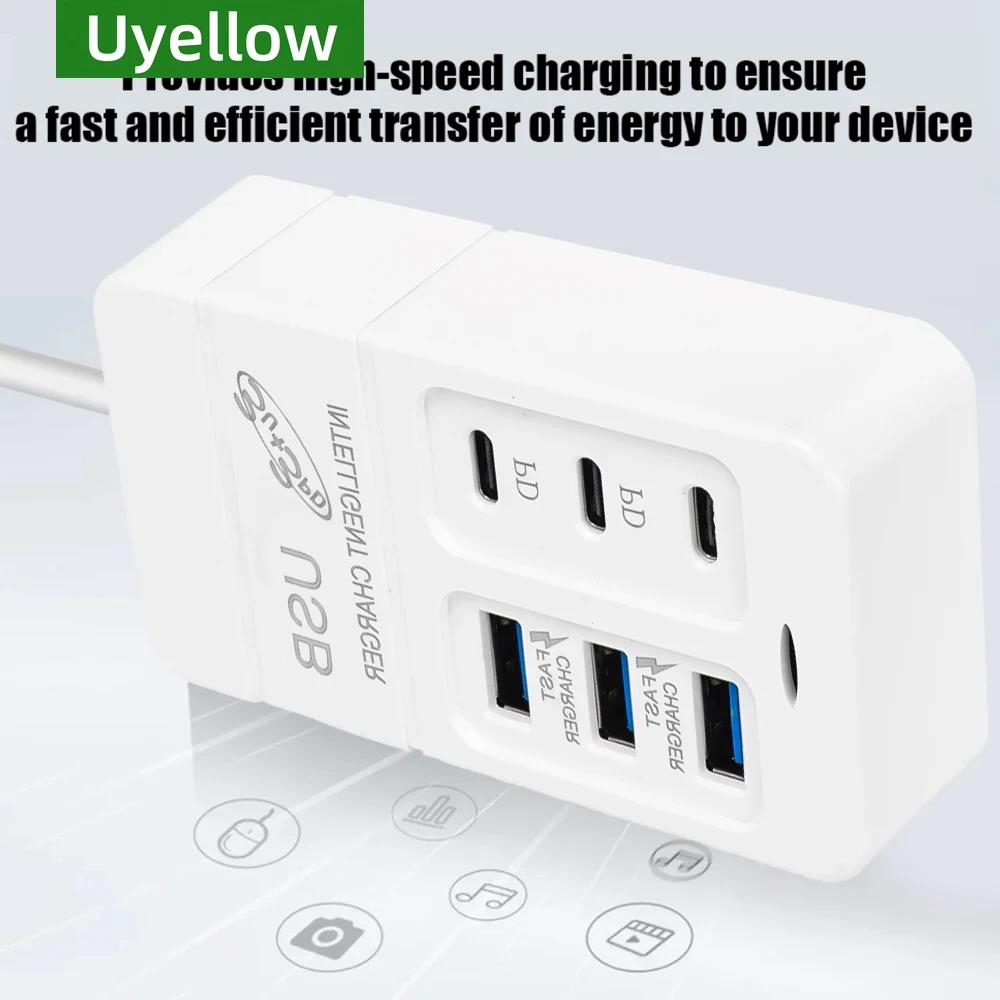 6Ports Multiport USB Charger 35W PD Type-C Mobile Phone Fast Chargin Quick Type C Wall Chargers TypeC Hub Adapter EU US Plug