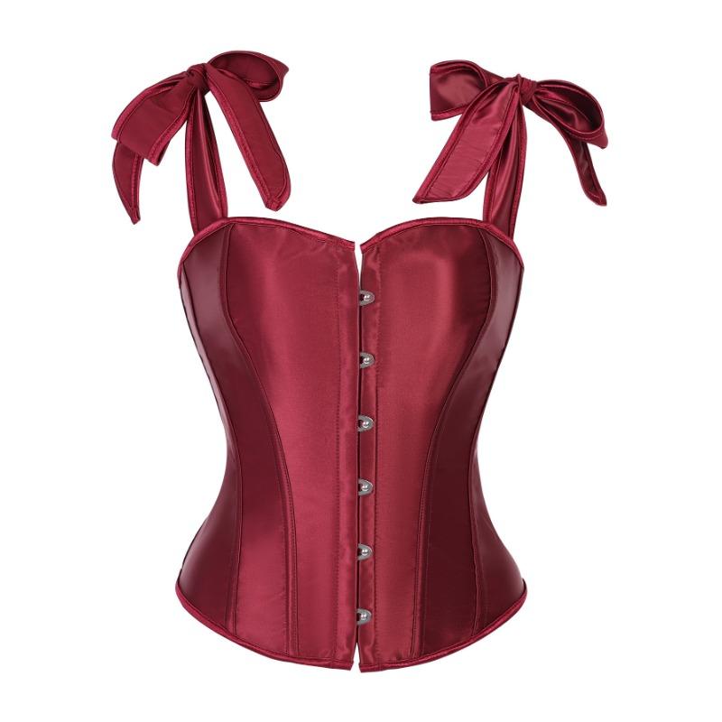 Top Corsetto in Raso Bordo con Spalline a Fiocco Chiusura Frontale Bustier Steccato per Donna