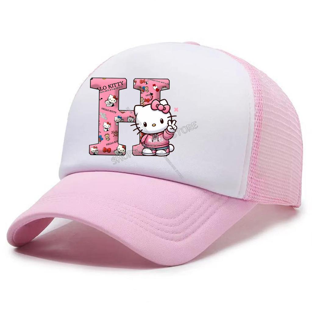 Hello Kitty Baseball Cap for Kids Adult Cartoon Letter Mesh Cap Kawaii Peaked Hat Pink Summer Cap Girls Woman Accessories Gift