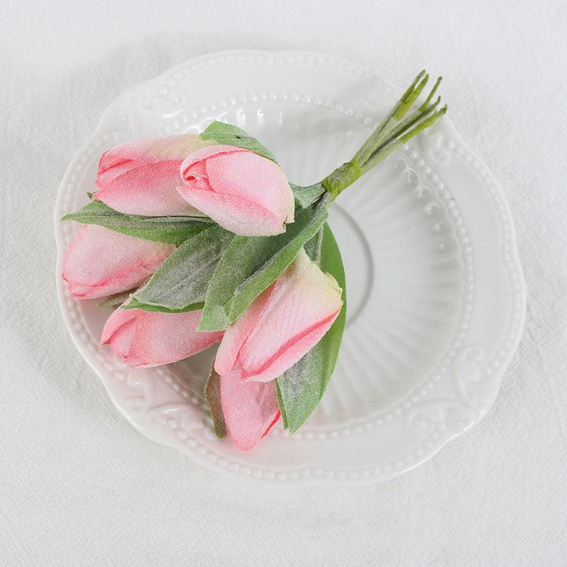 6 sztuk/pęczek Tulipany Symulacji Małe Bukiety, Realistyczne Jasne Prawdziwe Dotykowe Zielone Rośliny Liściaste,