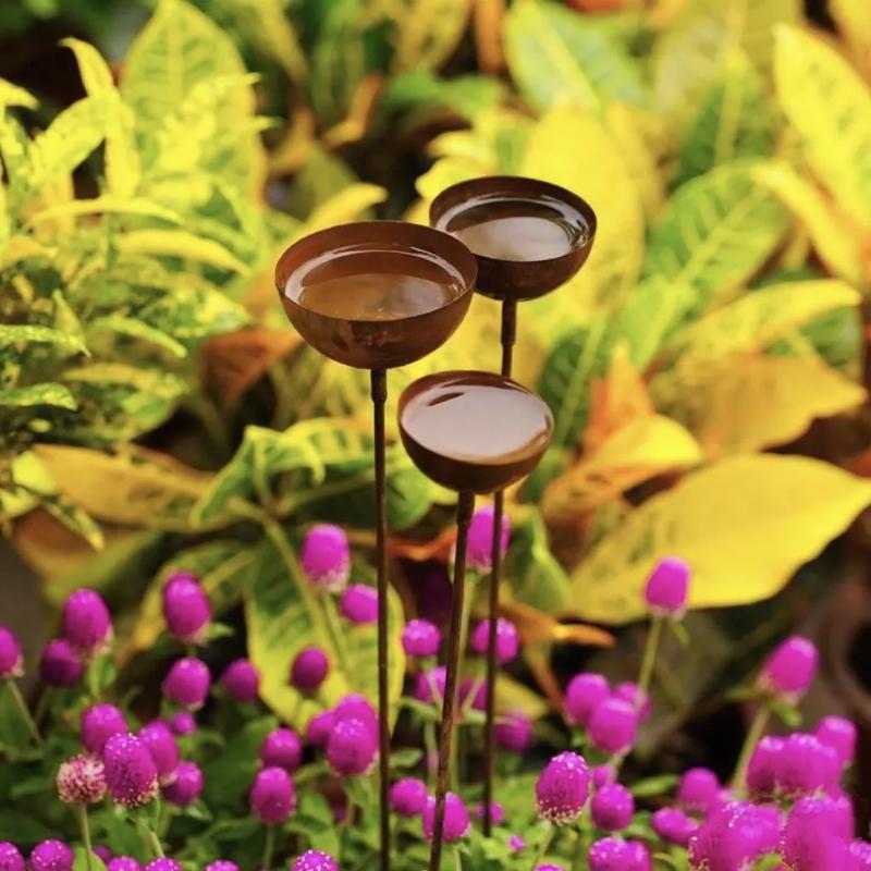 3Pcs Rustic Metal Rain Catcher Garden Stake Decorative Cup Rain Catcher Ornament For Yard Patio Lawn Outdoor Garden Decoration