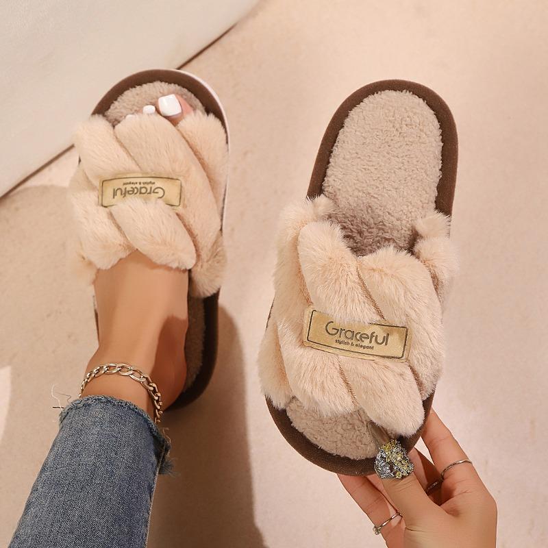 Women's Fuzzy Plush Slippers – Trending Cross-Border Winter Slides with Thick Cushioned Non-Slip Sole