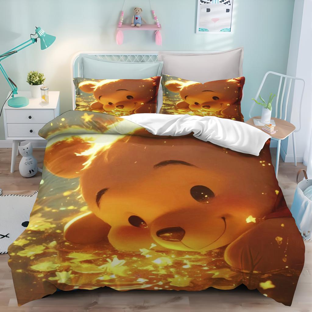 MINISO Uroczy Kubuś Puchatek Kreskówka Anime Poszewka na Kołdrę Zestaw Prezenty Poszewki na Kołdrę Poszewki na Poduszki Zestaw Pościeli dla Dzieci Dekoracja Rozmiar Queen King