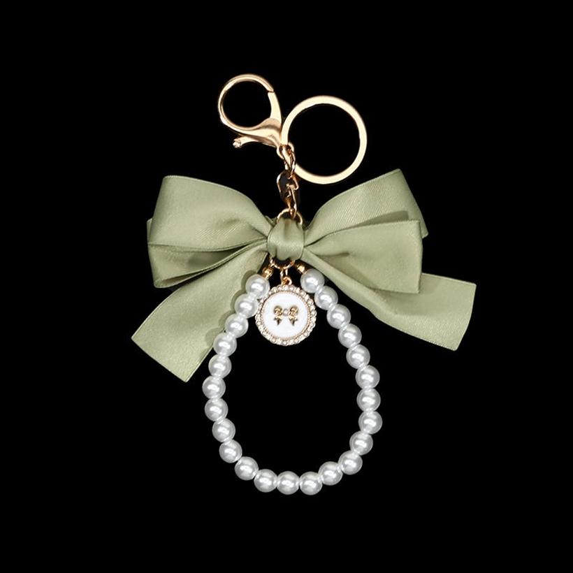 1PC Women Elegant Simulated Pearl Bow Wristlet Keychain Cute Aesthetic Bead Keychains Bag Charms for Handbags