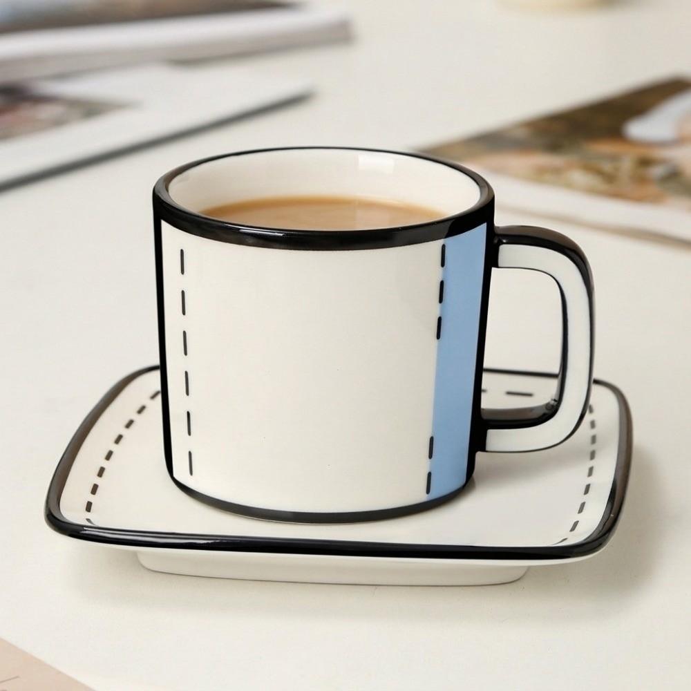 Black Rim Outline Cartoon Coffee Cup Ceramic Tea Mug Creative Comic Mug for Daily Use
