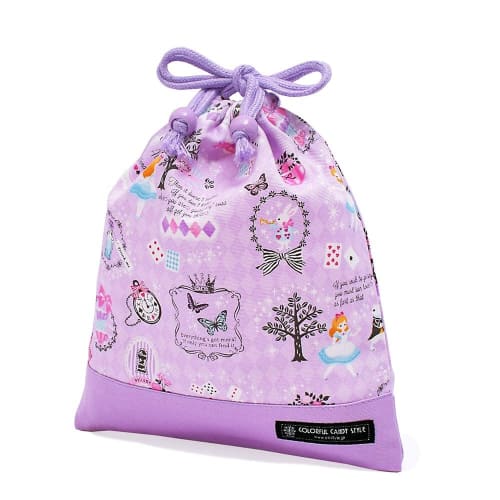 COLORFUL CANDY STYLE Girls' Drawstring Lunch Bag, Perfect for Middle and Elementary School Students, Stylish and Cute, Featuring Alice and the Wonderl
