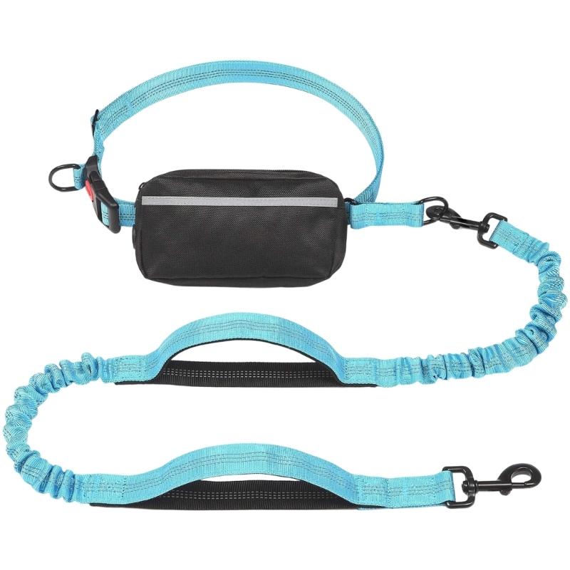 Heavy Duty Nylon Dog Leashes with Elastic Rope Waist Belt Bag and Safety Reflective Design for Breeds Walking небесно-голубой