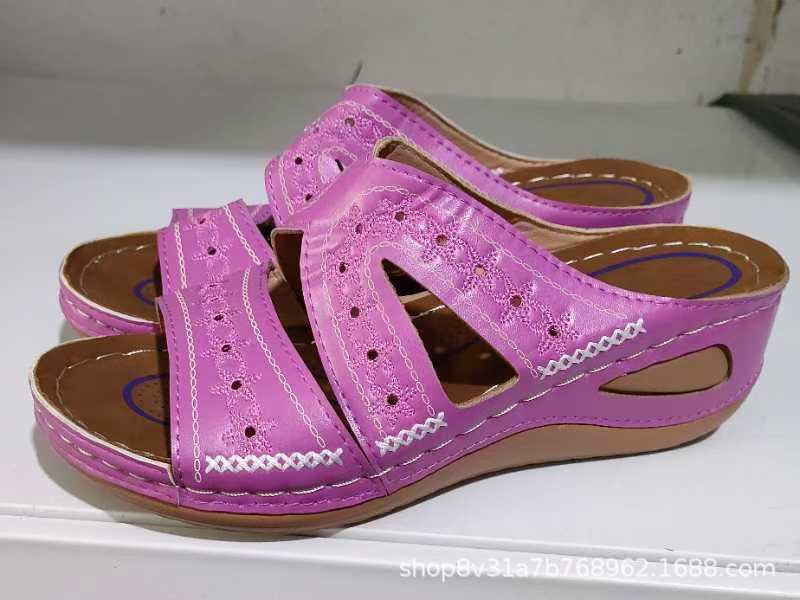 Personalized avant-garde cool slippers women's slope heel fish mouth thick sole large size shoes multi-color optional embroidered sandals women