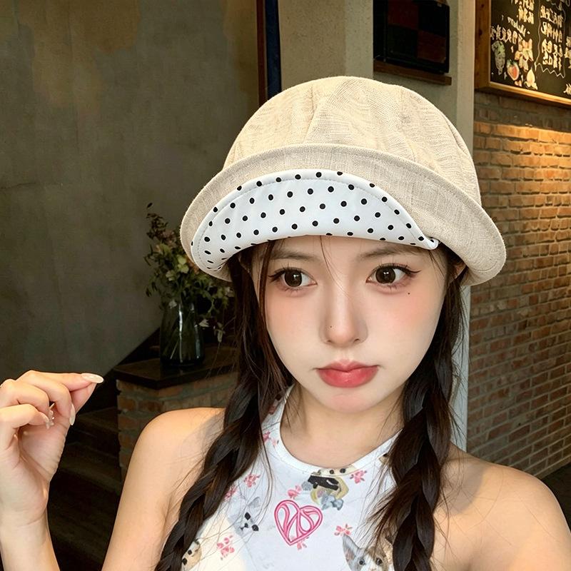 Korean Linen Retro Polka Dot Contrasting Color Brim Beret Women'S Spring And Summer Sweet Versatile Cloud Star Anise Hat