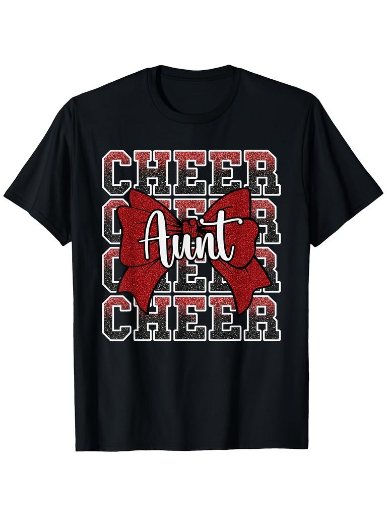 Cheer Aunt Cheerleader TShirt with CHEER Lettering Bow Design Unisex Casual Round Neck Short Sleeve Tee for Sports Events Cheerleading Casual Attire S