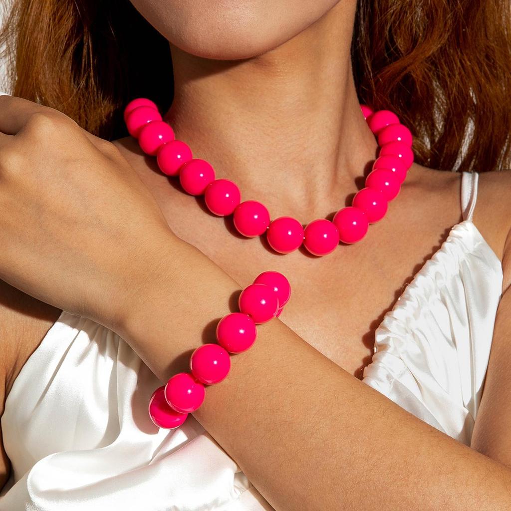 Sommerlich Frisch und Lebhaft Bunte Übertreibene Perlen Schmuck Damen Schmuckset Reise, Strandurlaub Dopamin Stil Halskette