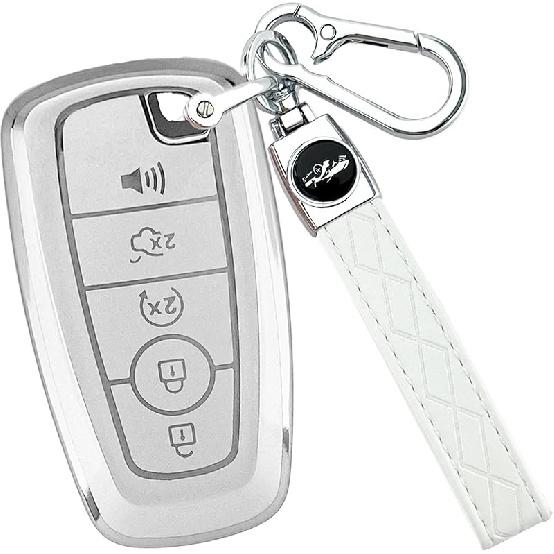 For Ford Key Fob Cover with Keychain, Full Coverage Protection Key Case for 2018-2025 Explorer Fusion Escape Edge Bronco F150 Maverick Mustang