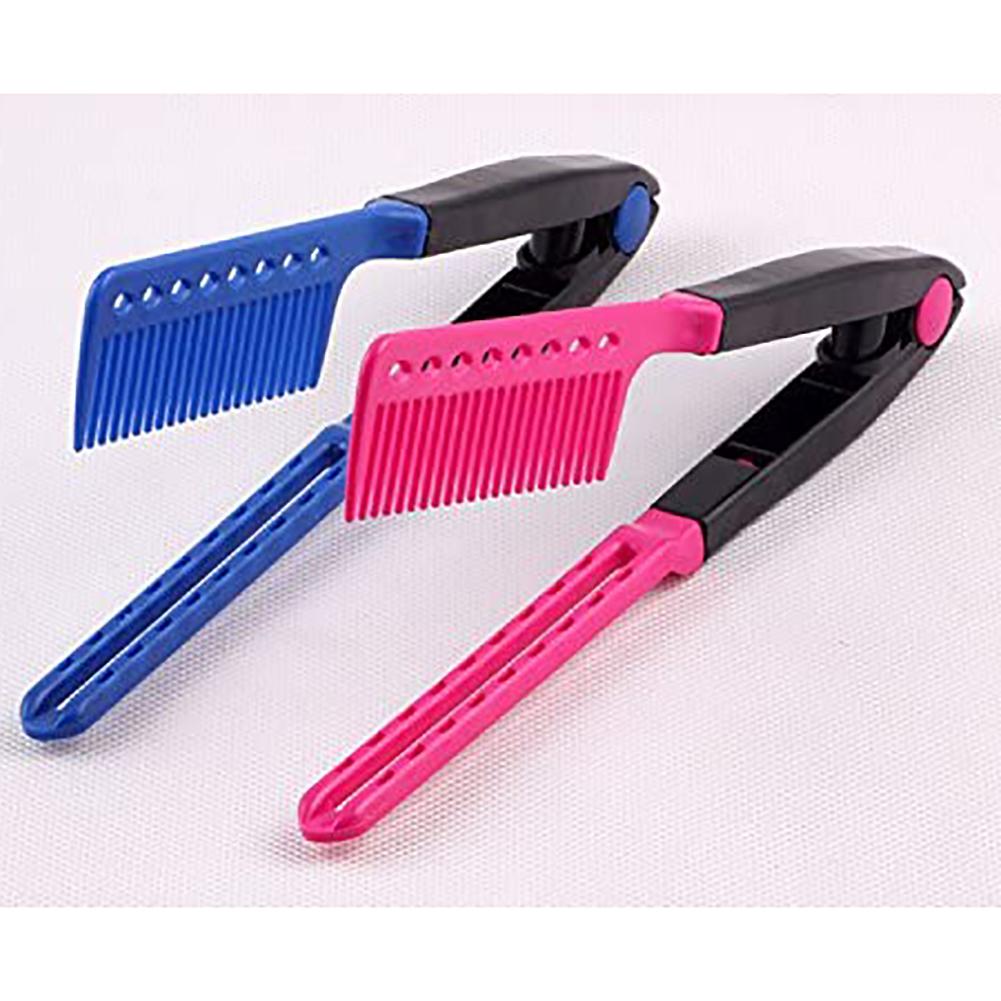 Hair Straighten Comb Haircut Anti static V Shape Comb Clip Clamp Hairdressing Styling Rose Red