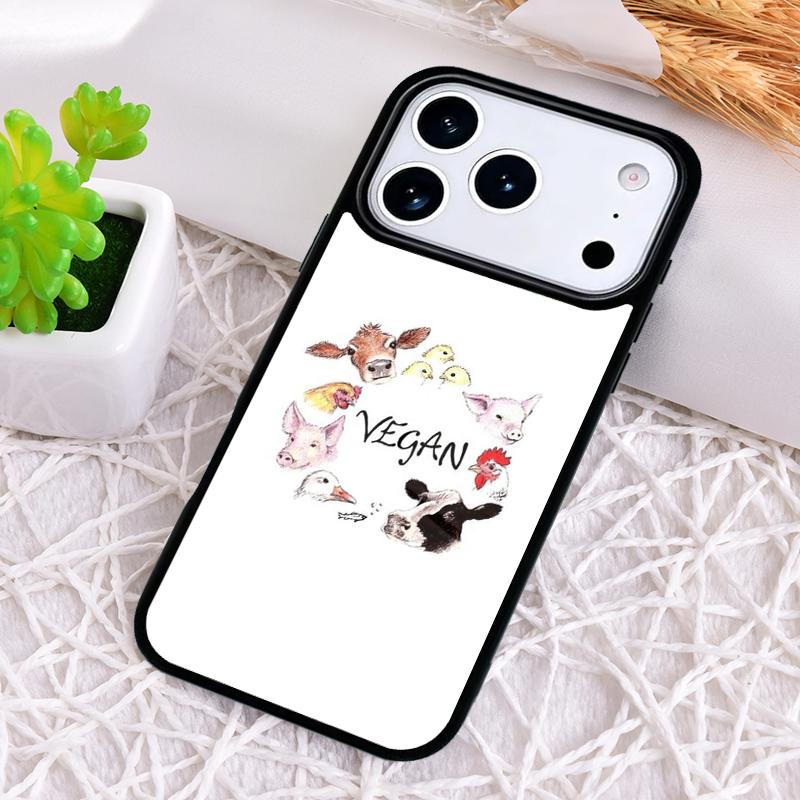 Vegan Love Animal Shockproof Phone Case for iPhone 17 Air 16e 15 11 12 14 13 Pro Max Cover Coque
