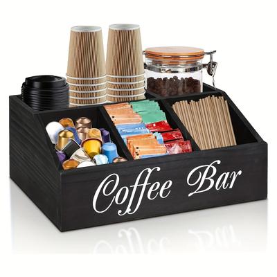 Kaffeekapsel-Organizer aus Massivholz Aufbewahrungsbox mit mehreren Fächern für Teebeutel, Getränkemischungen Küchenarbeitsplatten-Zubehör mit Trennwänden Naturholz