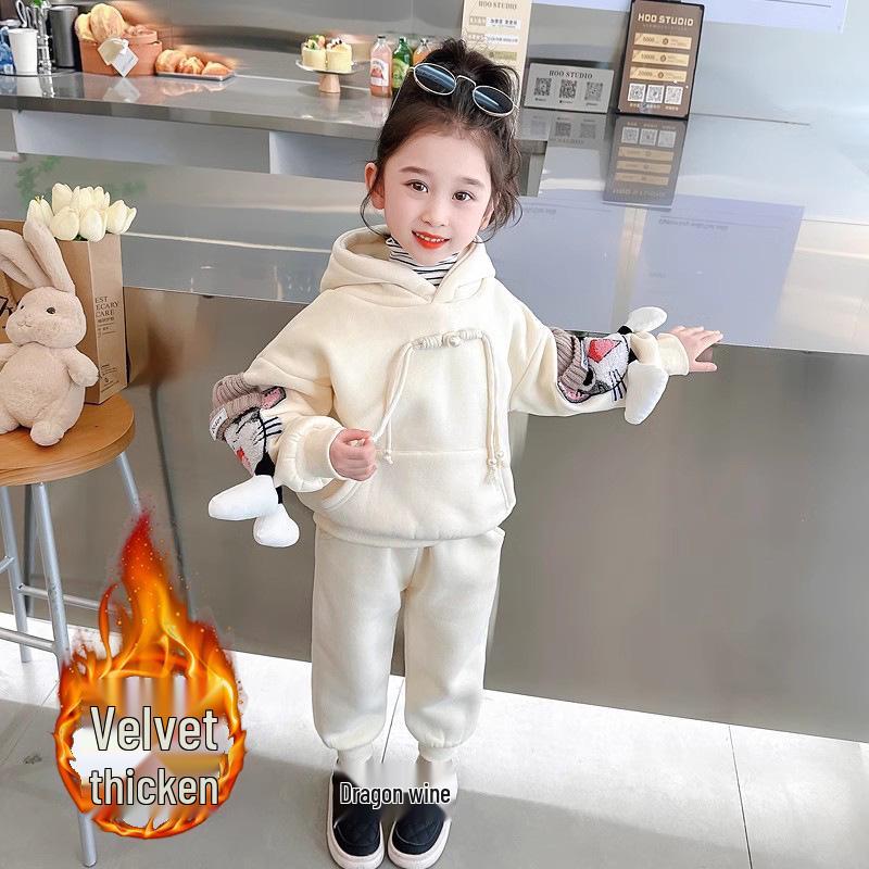 Trendy Girls' Cartoon Sweatshirt and Pants Set - Casual and Sporty Two-Piece Outfit