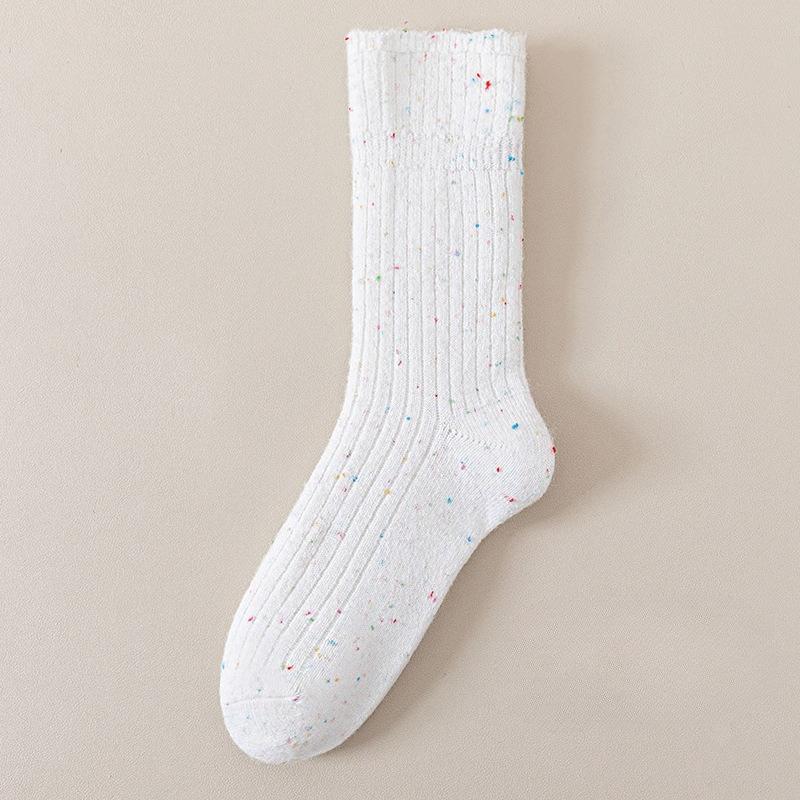 Winter and Autumn Wool Socks - Cute Lace-patterned Chiffon Mid-calf Socks, Pile Socks, Padded and Thickened Style Stockings