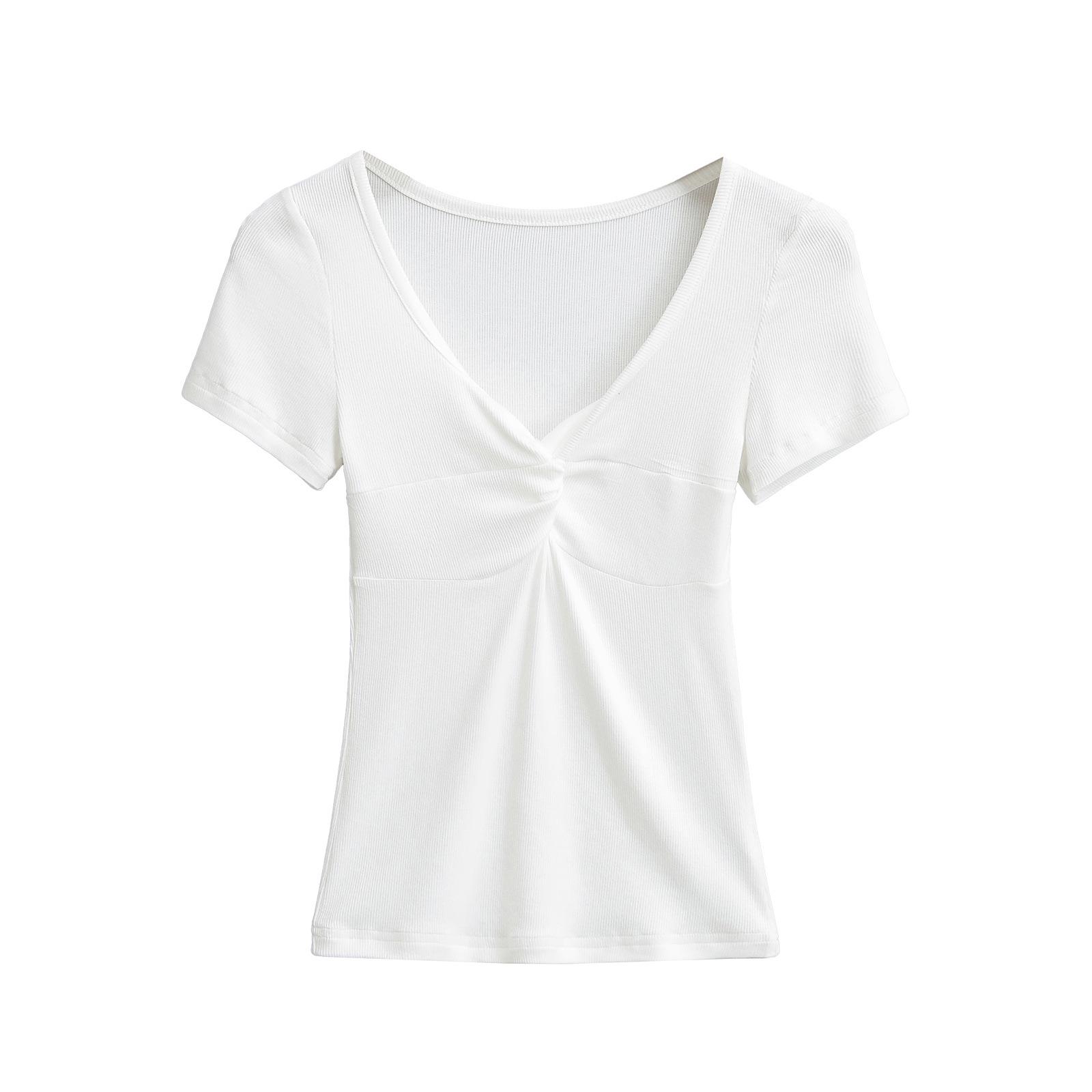 

Острая девушка Топ с низким V-вырезом, перекрещенным скручиванием, укороченная футболка - Весна/Лето 2025 Small белый